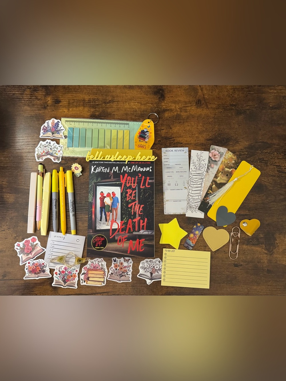 Book and Yellow Desk Stationery Set - Assorted Home Office Supplies